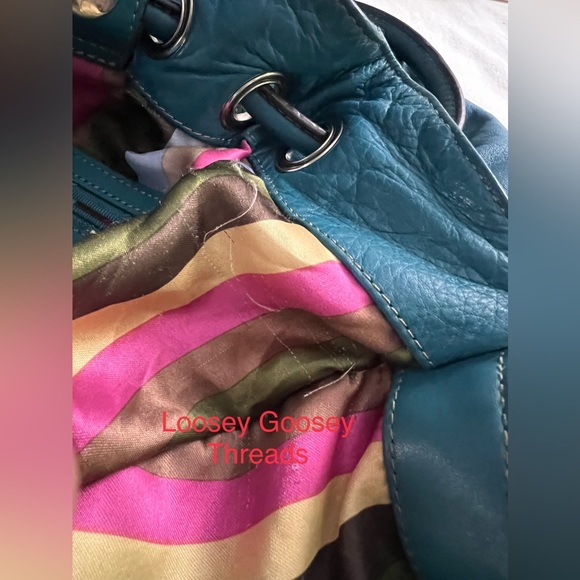 Blue Green Leather Shoulder Bag Handbag by Tignanello - Picture 13 of 16